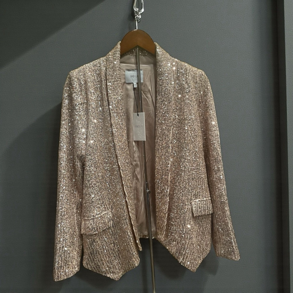 Women's GREYLIN Rose Gold Sequin Blazer Standard S - Picture 2 of 3